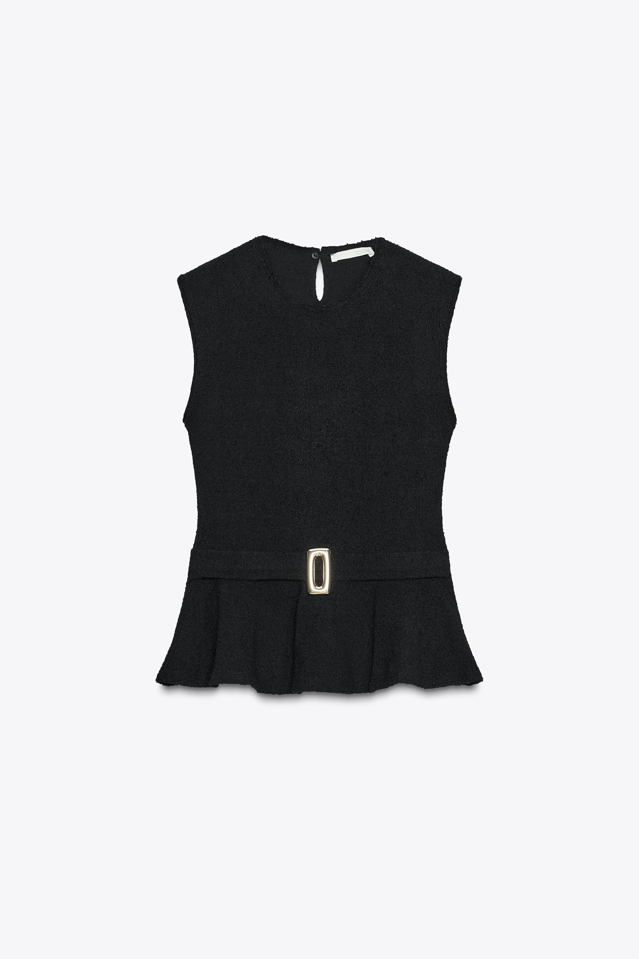 BOUCLÉ BUCKLE PEPLUM TOP